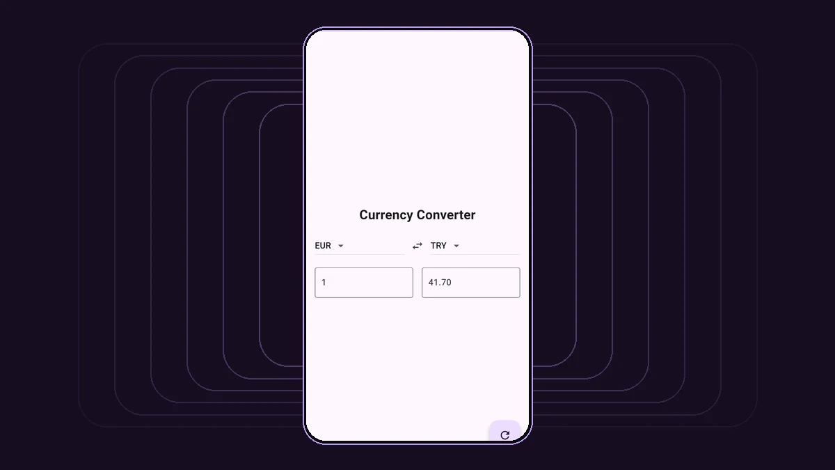 Currency Converter screen converting euros to Turkish lira