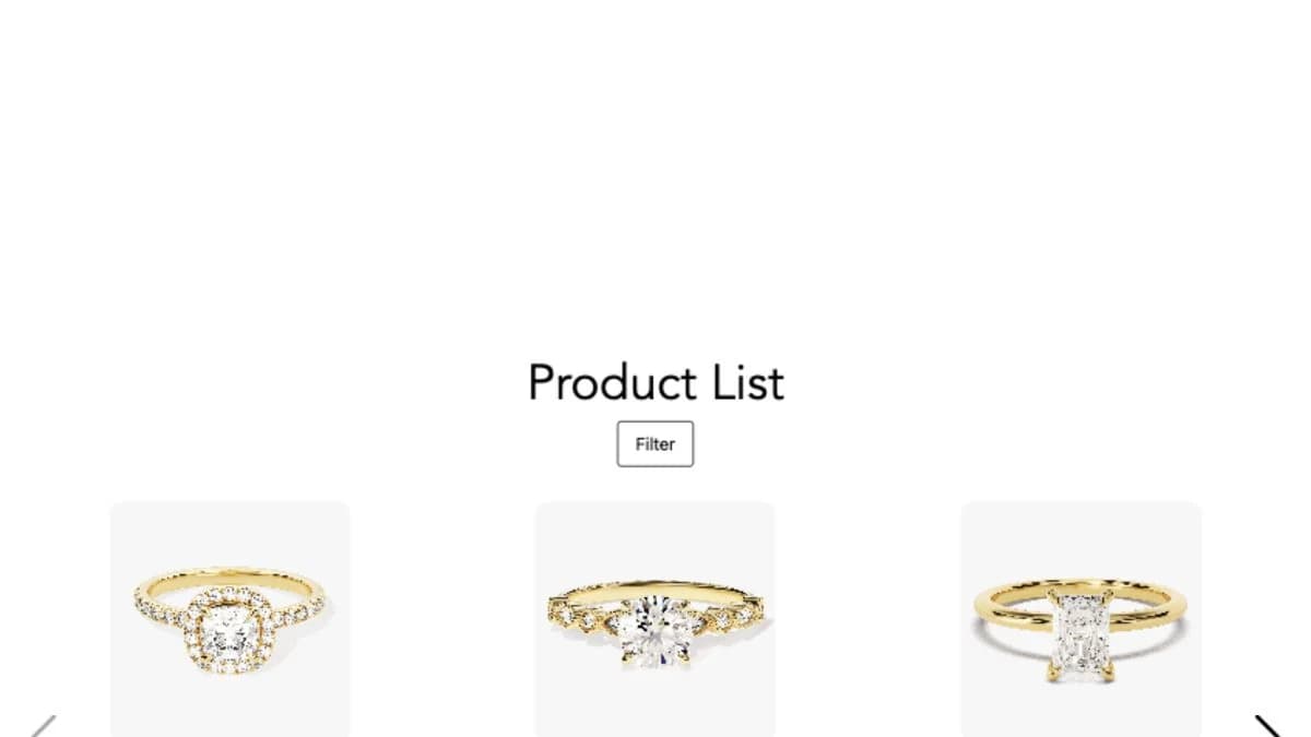 Renart product list showing three engagement-ring cards